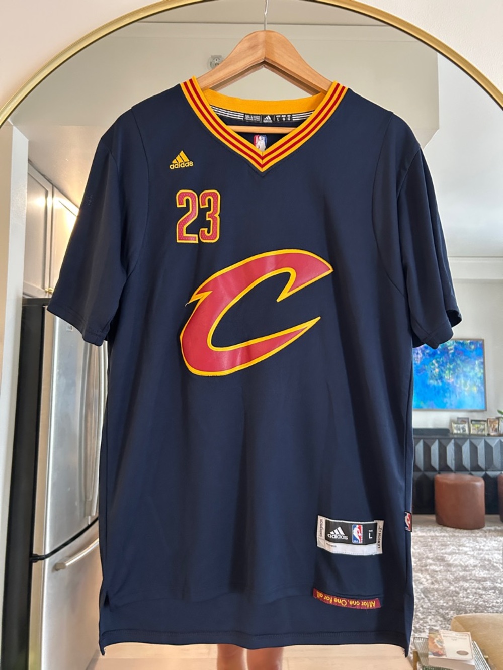 adidas Navy Cleveland Cavaliers #23 Jersey with Wine and Gold Logo.